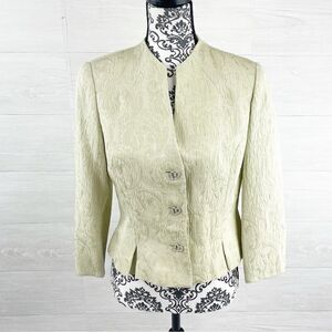Rickie Freeman for Teri Jon Paisley Gemstone Heart Button Peplum Blazer Jacket